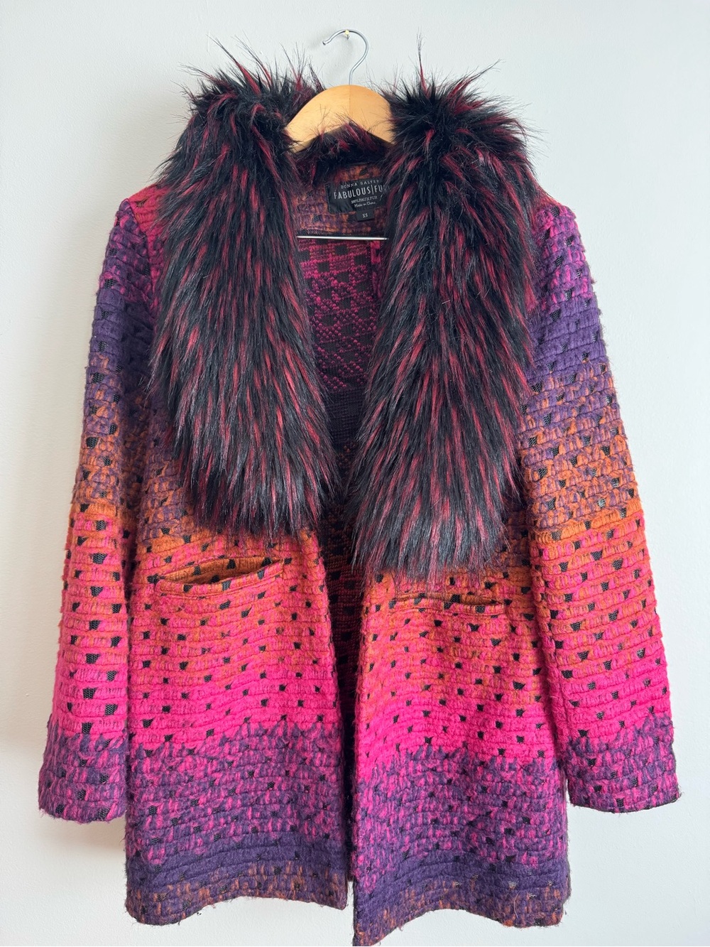 Donna Salyers Fabulous Furs Ombre Knit Faux Fur Collar Jacket XS
